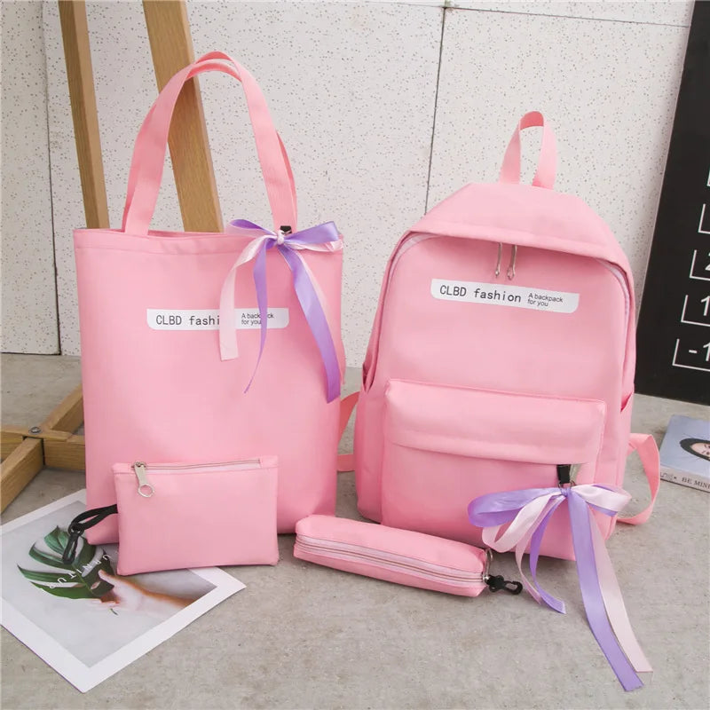 Canvas Student Bag Female Backpack Tassel School Bags for Girls
