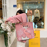 Cartoon Dogs Cats Canvas Tote Bag Big Size Shoulder Bag for Women Girls