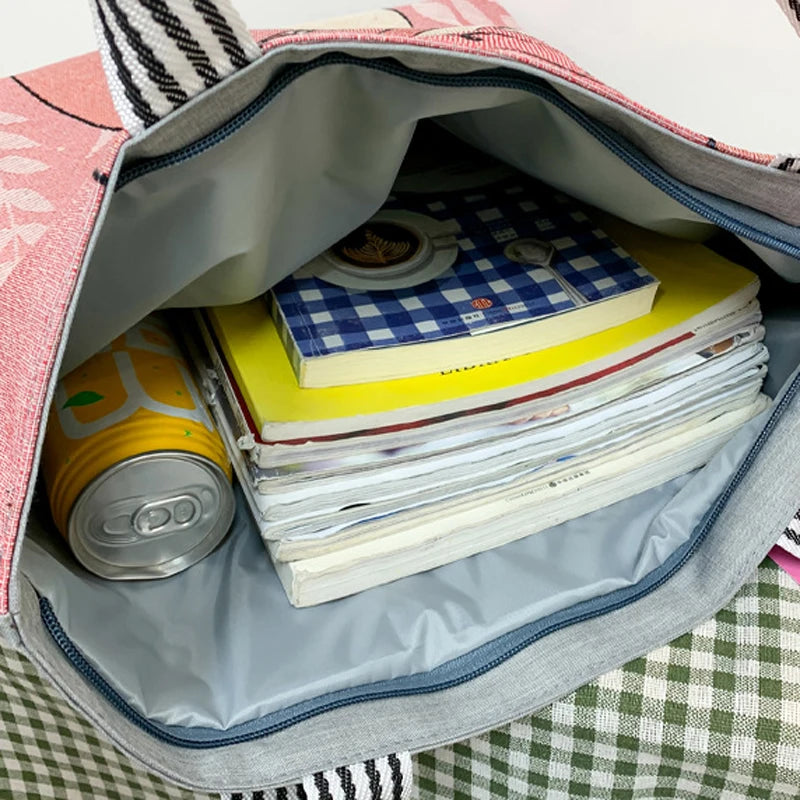 Cartoon Dogs Cats Canvas Tote Bag Big Size Shoulder Bag for Women Girls