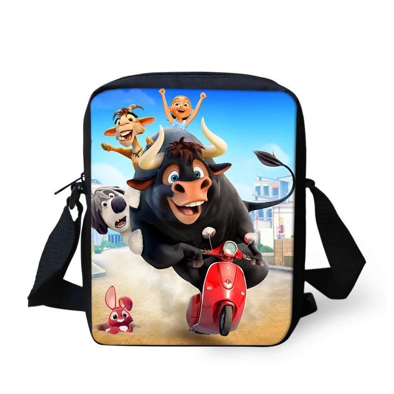 Bull Cartoon Messenger Bag for Kids and Ladies