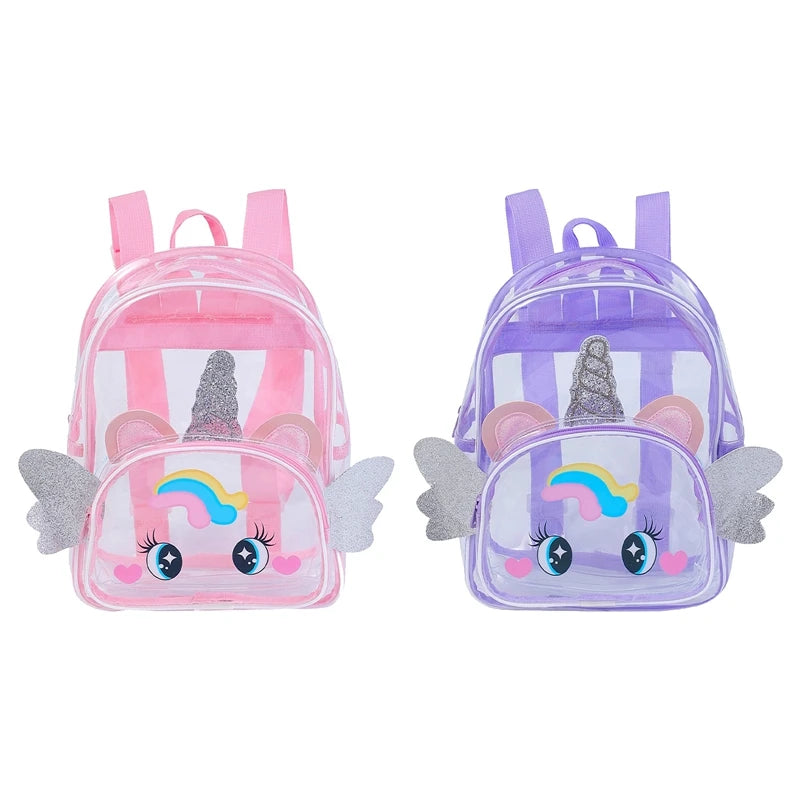 Cartoon Unicorn Transparent Backpack With Wings School Bag