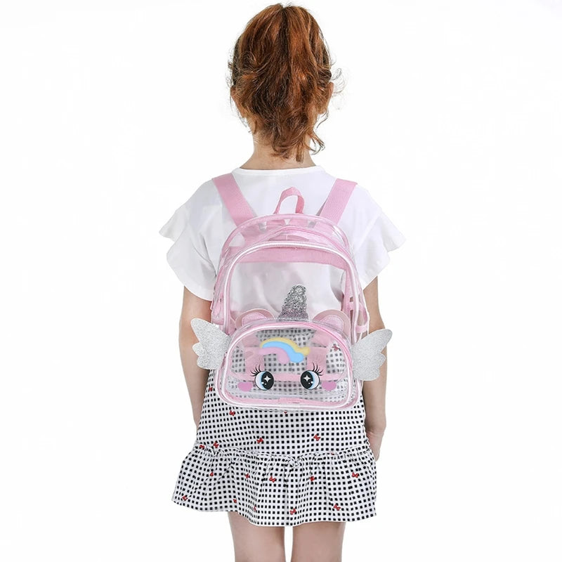 Cartoon Unicorn Transparent Backpack With Wings School Bag