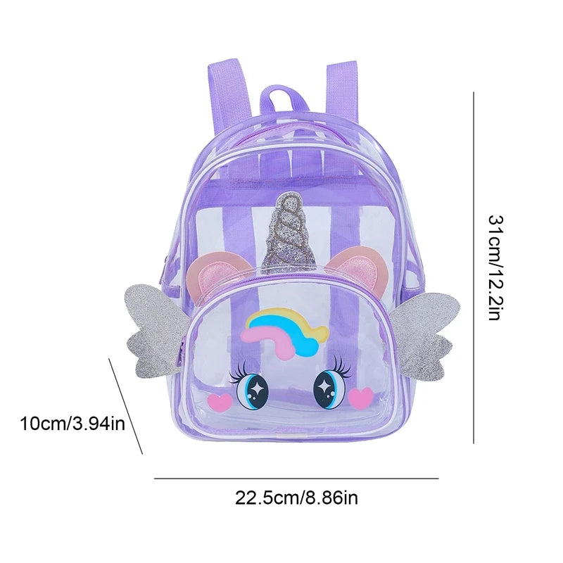 Cartoon Unicorn Transparent Backpack With Wings School Bag