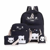Cat Expression Canvas Backpack Set for Students