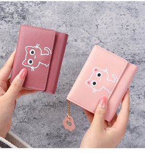 Cat Girls Cartoon Wallet Short Three-fold Women's Wallet