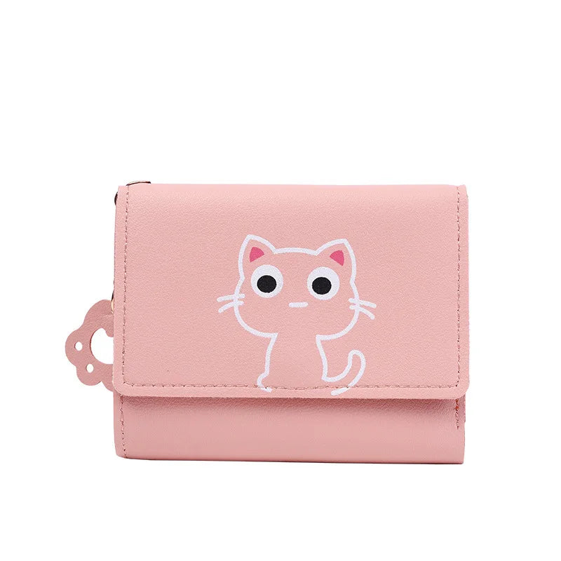 Cat Girls Cartoon Wallet Short Three-fold Women's Wallet