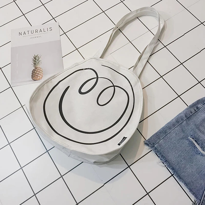 Cartoon Smile Shopping Bag Women Shoulder Bags Preppy Style Tote Handbags Purses