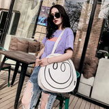 Cartoon Smile Shopping Bag Women Shoulder Bags Preppy Style Tote Handbags Purses