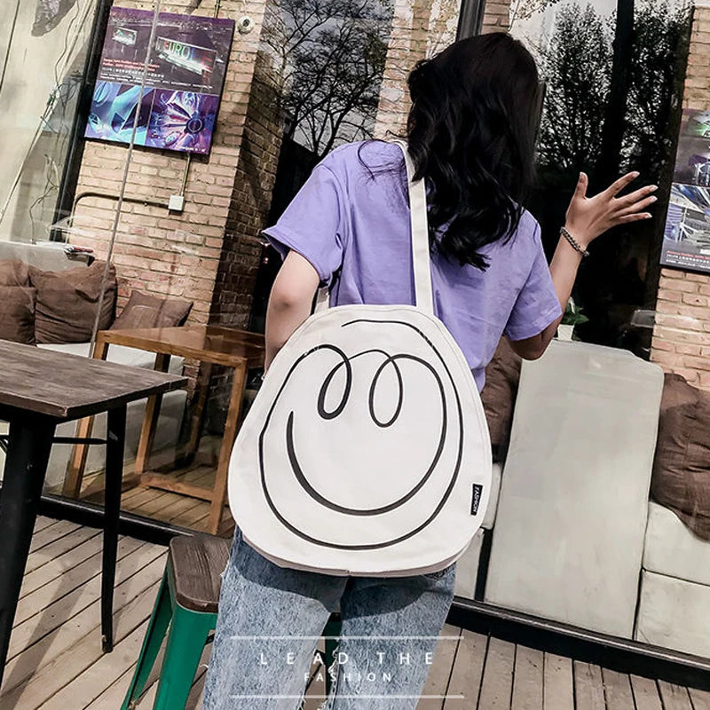 Cartoon Smile Shopping Bag Women Shoulder Bags Preppy Style Tote Handbags Purses