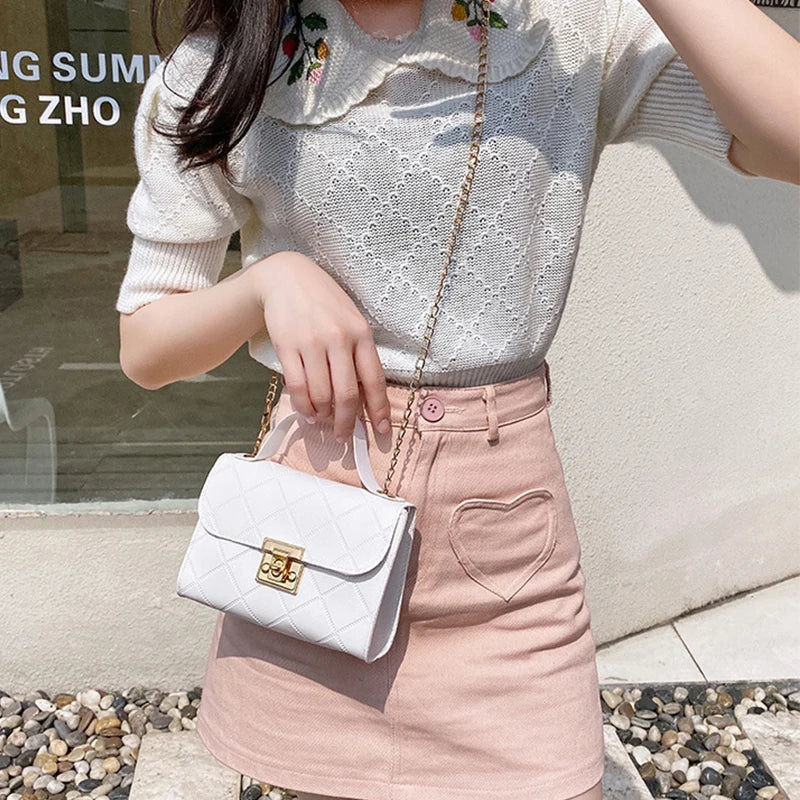 Casual Chain Crossbody Bag Women Shoulder Handbag PU Leather Messenger