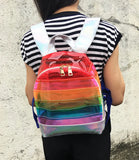 Casual Clear Backpack Rainbow Stripe Bags PVC Transparent Contrast