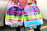 Casual Clear Backpack Rainbow Stripe Bags PVC Transparent Contrast