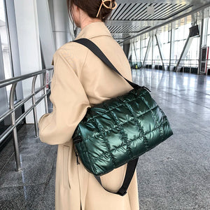 Casual Quilted Bucket Crossbody Bag for Women Warm Winter Large Capacity
