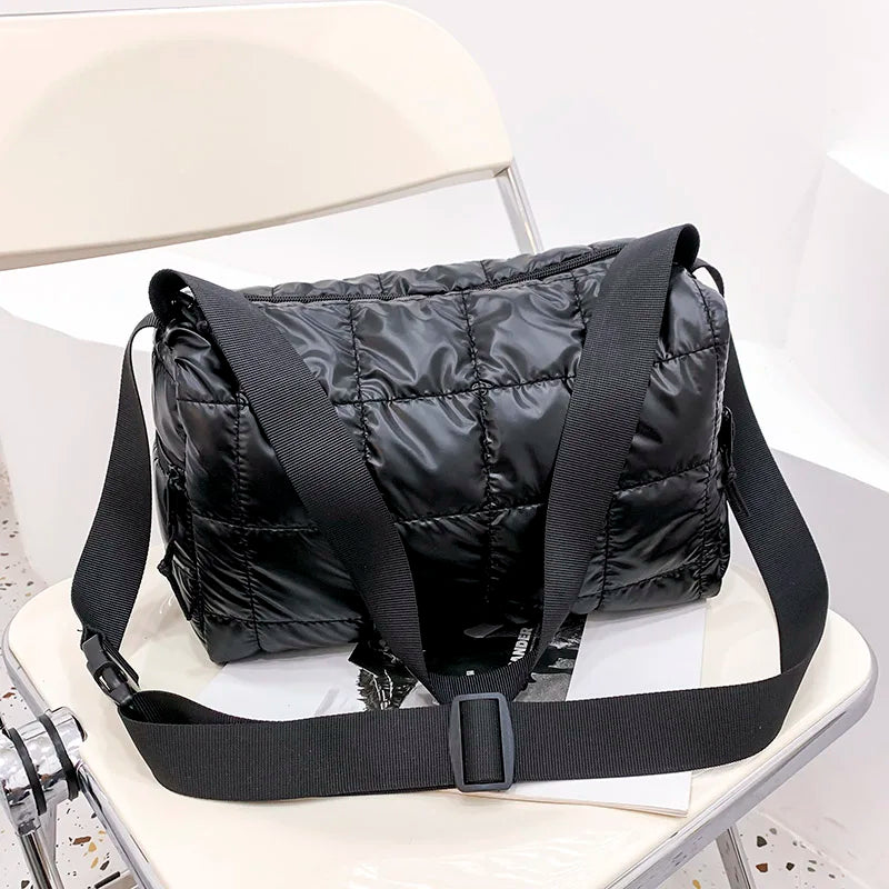 Casual Quilted Bucket Crossbody Bag for Women Warm Winter Large Capacity