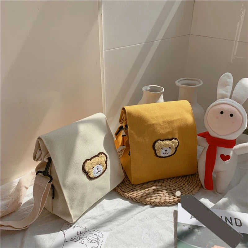 Casual Bear Messenger Bag Girl Canvas Shoulder Bag Women Crossbody Bag