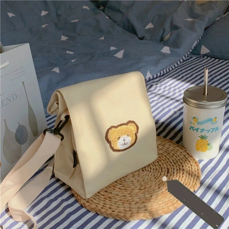 Casual Bear Messenger Bag Girl Canvas Shoulder Bag Women Crossbody Bag