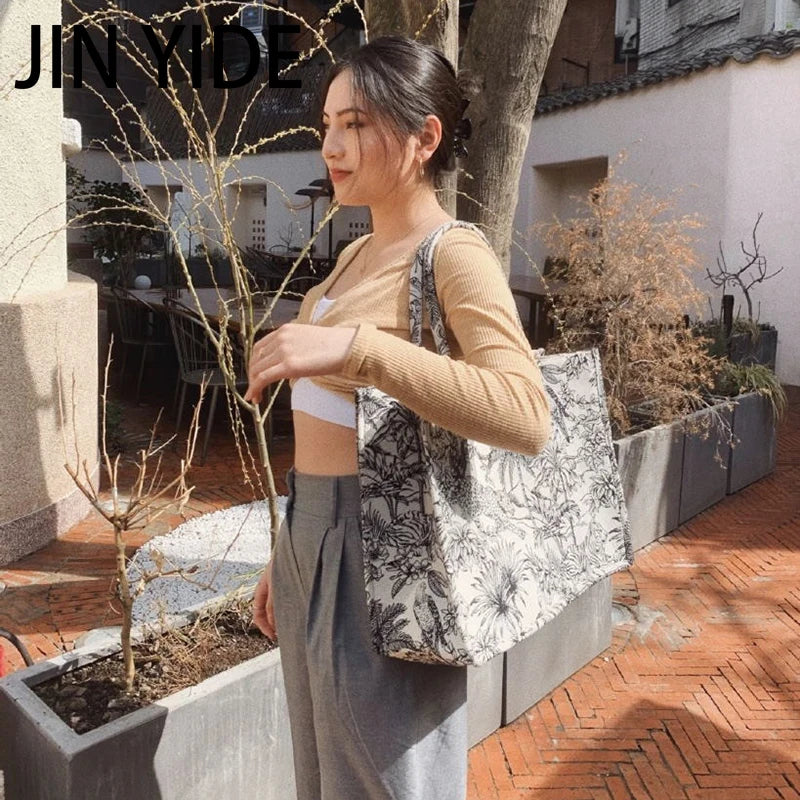 Casual Embroidery Handbag Large Capacity Shoulder Tote Clutch