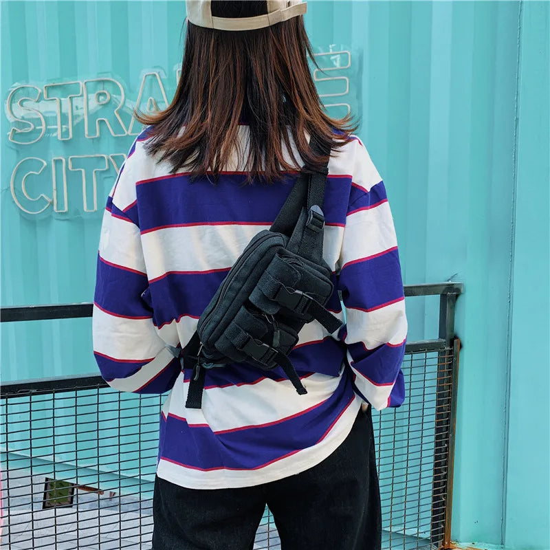 Casual Dark Wind Belt Bag Harajuku Canvas Chest Bag Unisex Waist Crossbody Bag