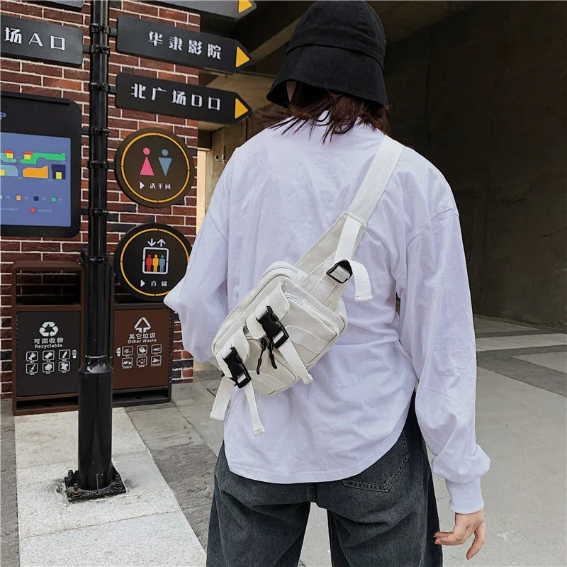 Casual Dark Wind Belt Bag Harajuku Canvas Chest Bag Unisex Waist Crossbody Bag
