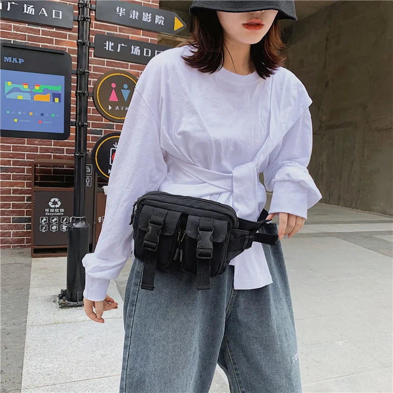 Casual Dark Wind Belt Bag Harajuku Canvas Chest Bag Unisex Waist Crossbody Bag