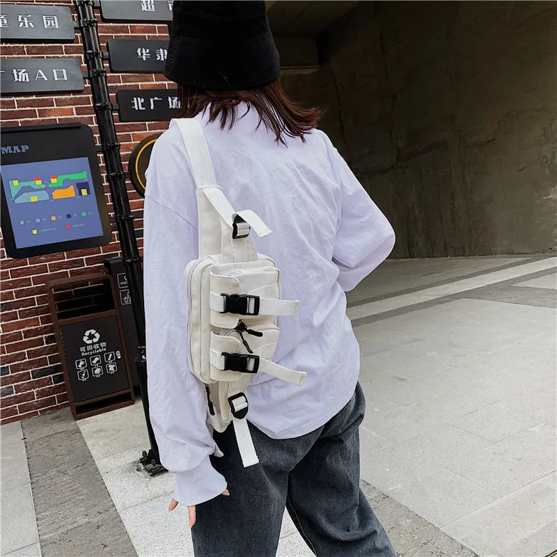 Casual Dark Wind Belt Bag Harajuku Canvas Chest Bag Unisex Waist Crossbody Bag