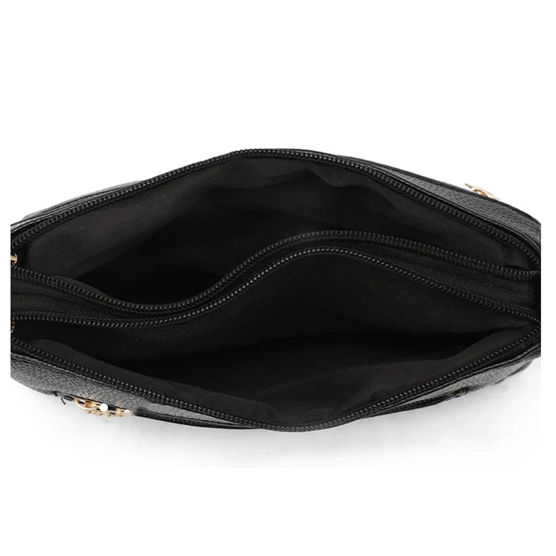 Casual Leather Shoulder Bag Double Zipper Small Women's Messenger Bag