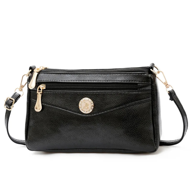Casual Leather Shoulder Bag Double Zipper Small Women's Messenger Bag