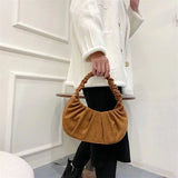 Casual Corduroy Women's Shoulder Bags Half Moon Handbags
