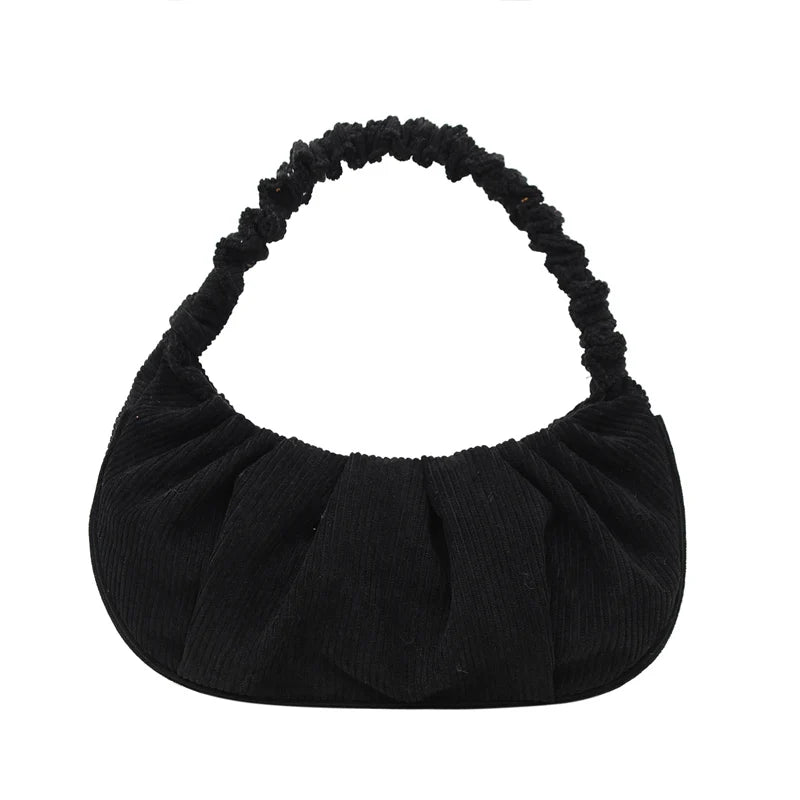 Casual Corduroy Women's Shoulder Bags Half Moon Handbags