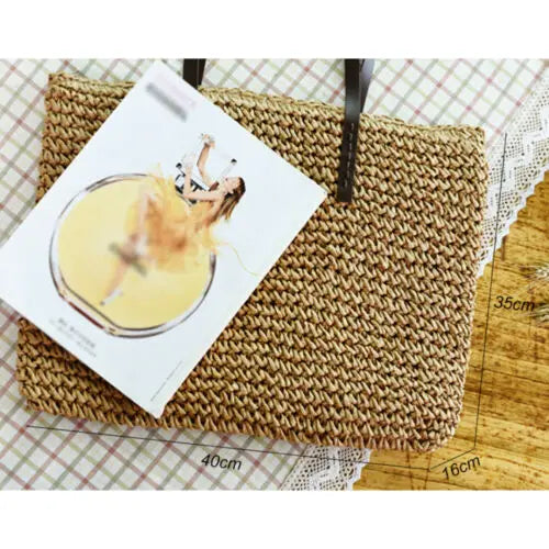 Casual Knitted Straw Rattan Bag Large Shoulder Bags
