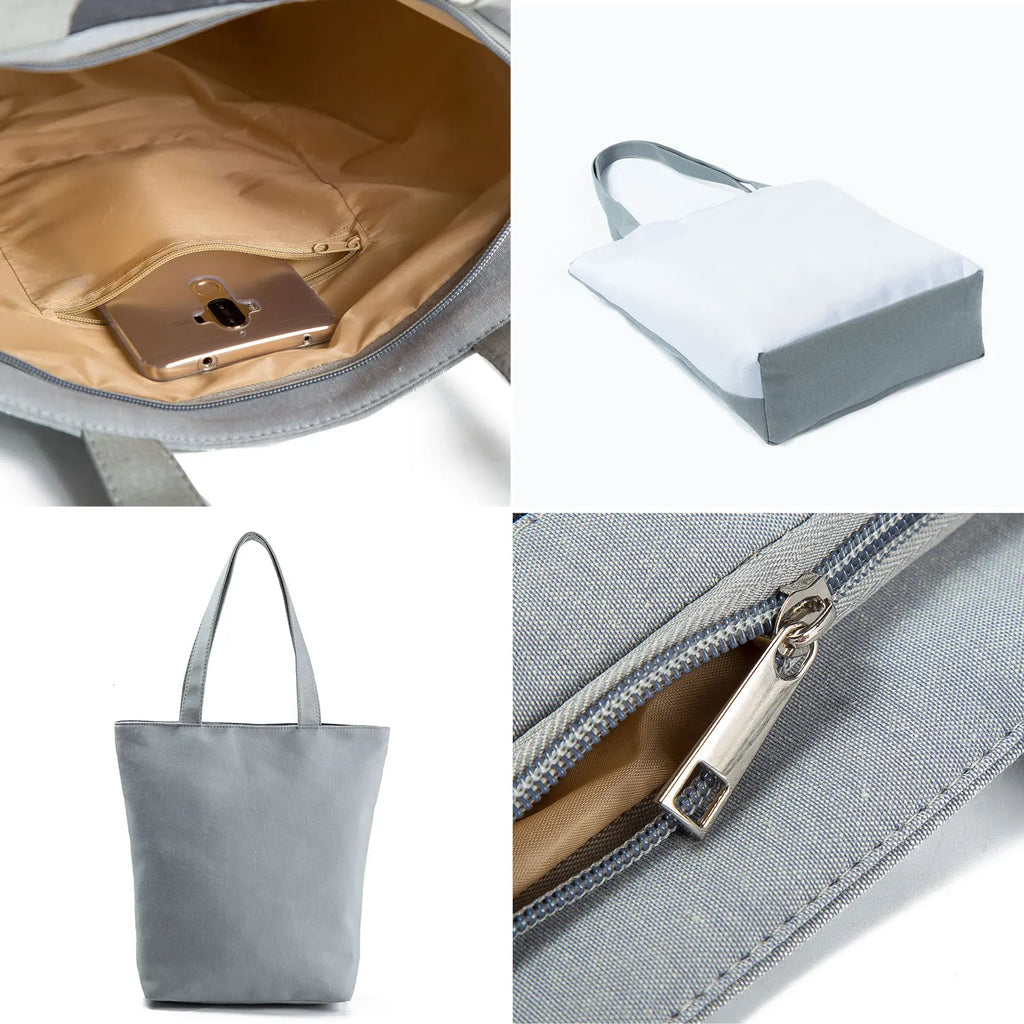 Cat Print Handbags For Women Foldable Large Capacity Shoulder Bag