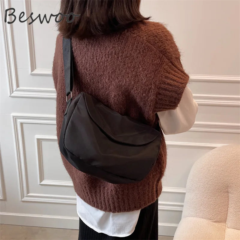 Nylon Crossbody Shoulder Bag for Women - Large Capacity Messenger Bag