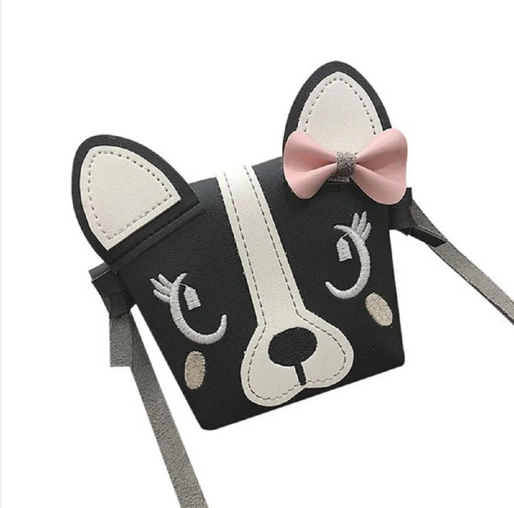 Kids Bowknot Dog Shoulder Bag Baby Purse PU Leather Messenger Bag
