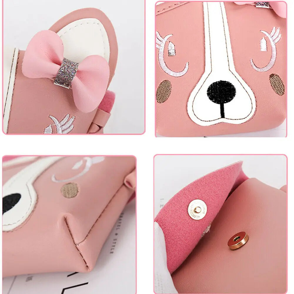 Kids Bowknot Dog Shoulder Bag Baby Purse PU Leather Messenger Bag