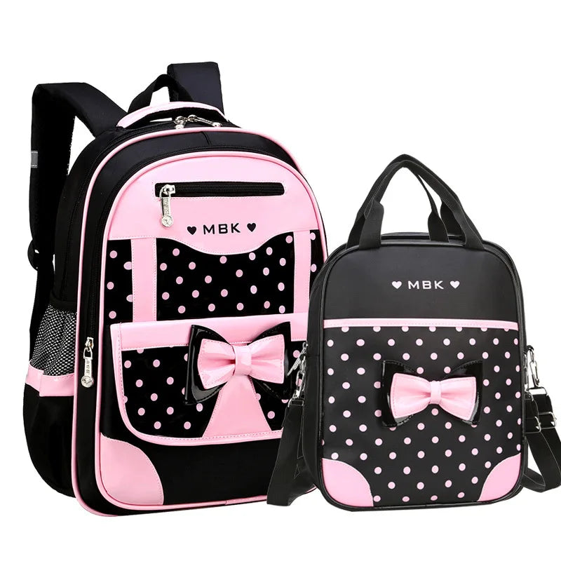 Kids Dot Bow School Backpack Set Primary Schoolbag Satchel Mochila