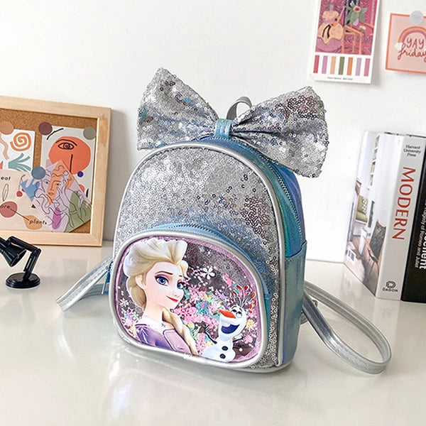 Cartoon Princess Kids Backpack Bow Sequins PU Bag