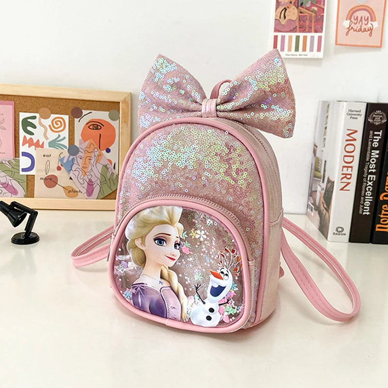 Cartoon Princess Kids Backpack Bow Sequins PU Bag