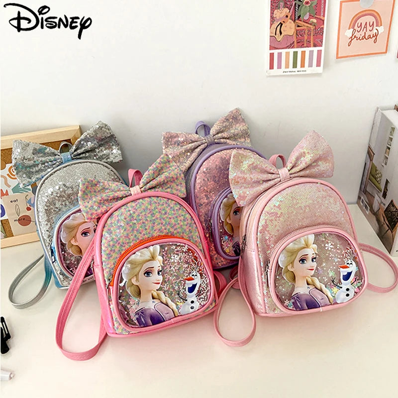 Cartoon Princess Kids Backpack Bow Sequins PU Bag