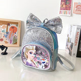 Cartoon Princess Kids Backpack Bow Sequins PU Bag