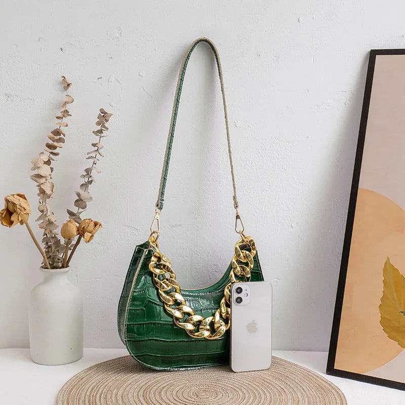 Crocodile Pattern Shoulder Bag for Women PU Leather Underarm Bags