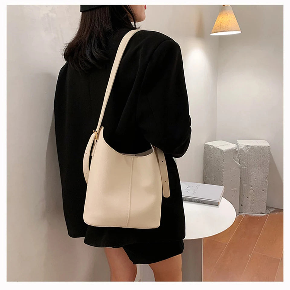 Women's Soft PU Leather Crossbody Bucket Bag