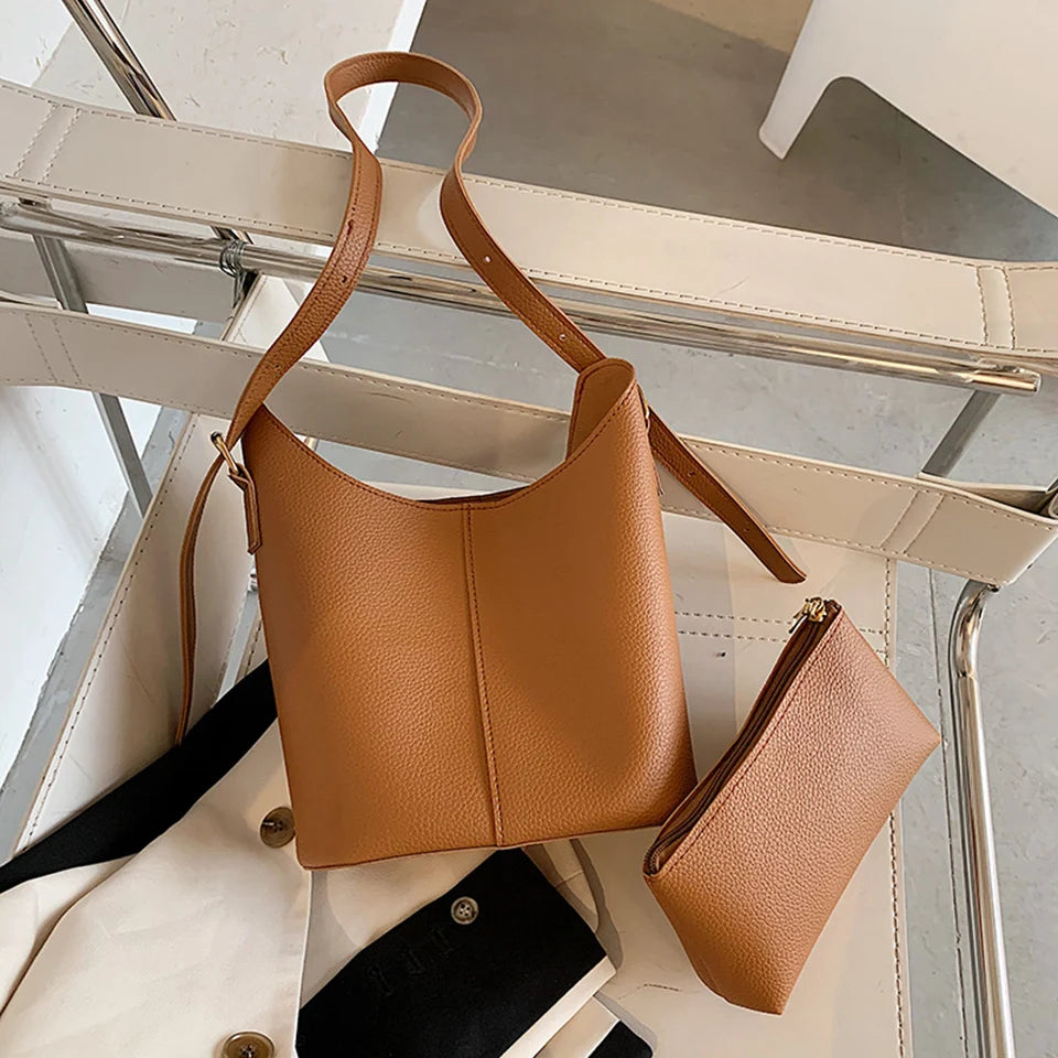 Women's Soft PU Leather Crossbody Bucket Bag