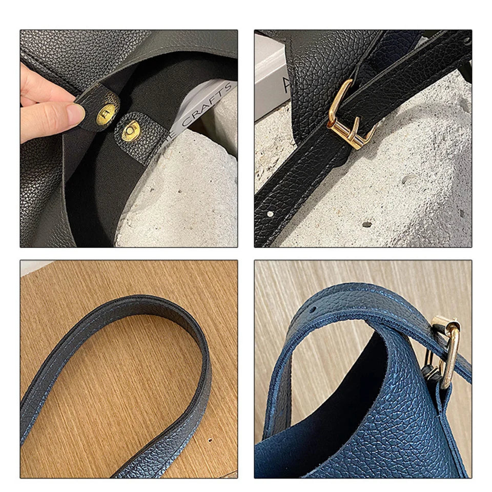 Women's Soft PU Leather Crossbody Bucket Bag
