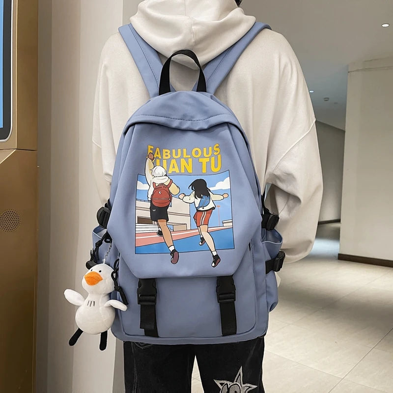 Cartoon Printed Backpack Women College Student Bag Nylon Waterproof Backpacks