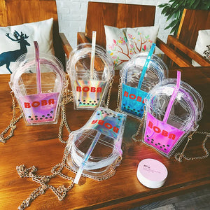 Transparent Drink Bottle Crossbody Bag PVC Chain Purse Shoulder Tote