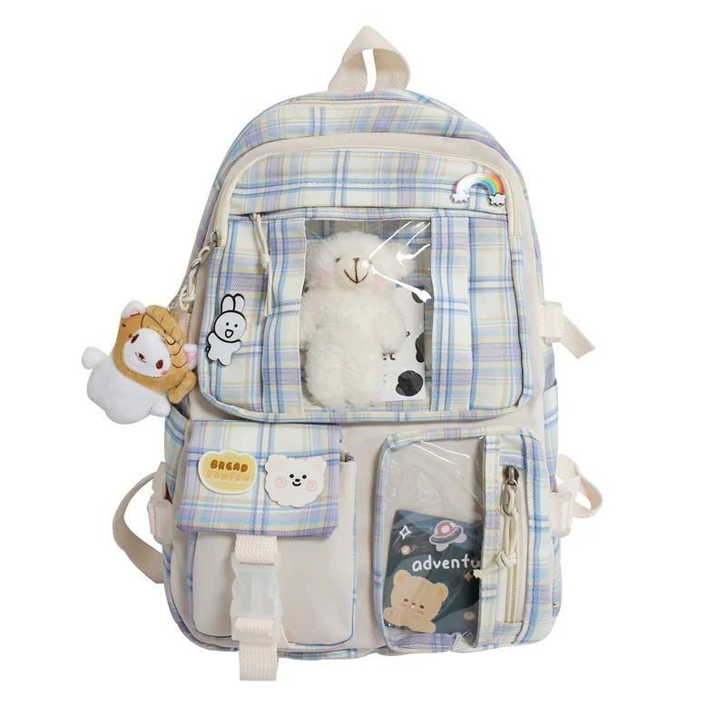 Grid Backpack Women Waterproof High School Bags for Teenage Girl