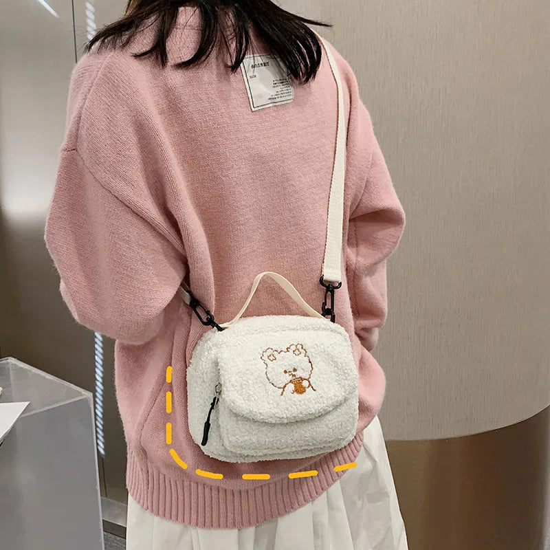 Cartoon Lamb Plush Shoulder Bag for Women