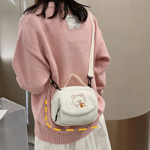 Cartoon Lamb Plush Shoulder Bag for Women