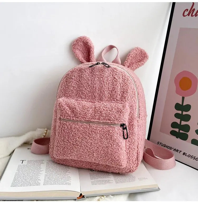 Girl Plush Rabbit Ear Backpack Baby Schoolbag