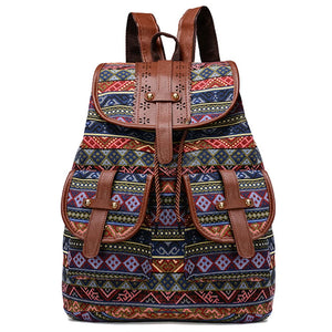 Ethnic Style Retro Pattern Backpack Canvas Female Bagpack